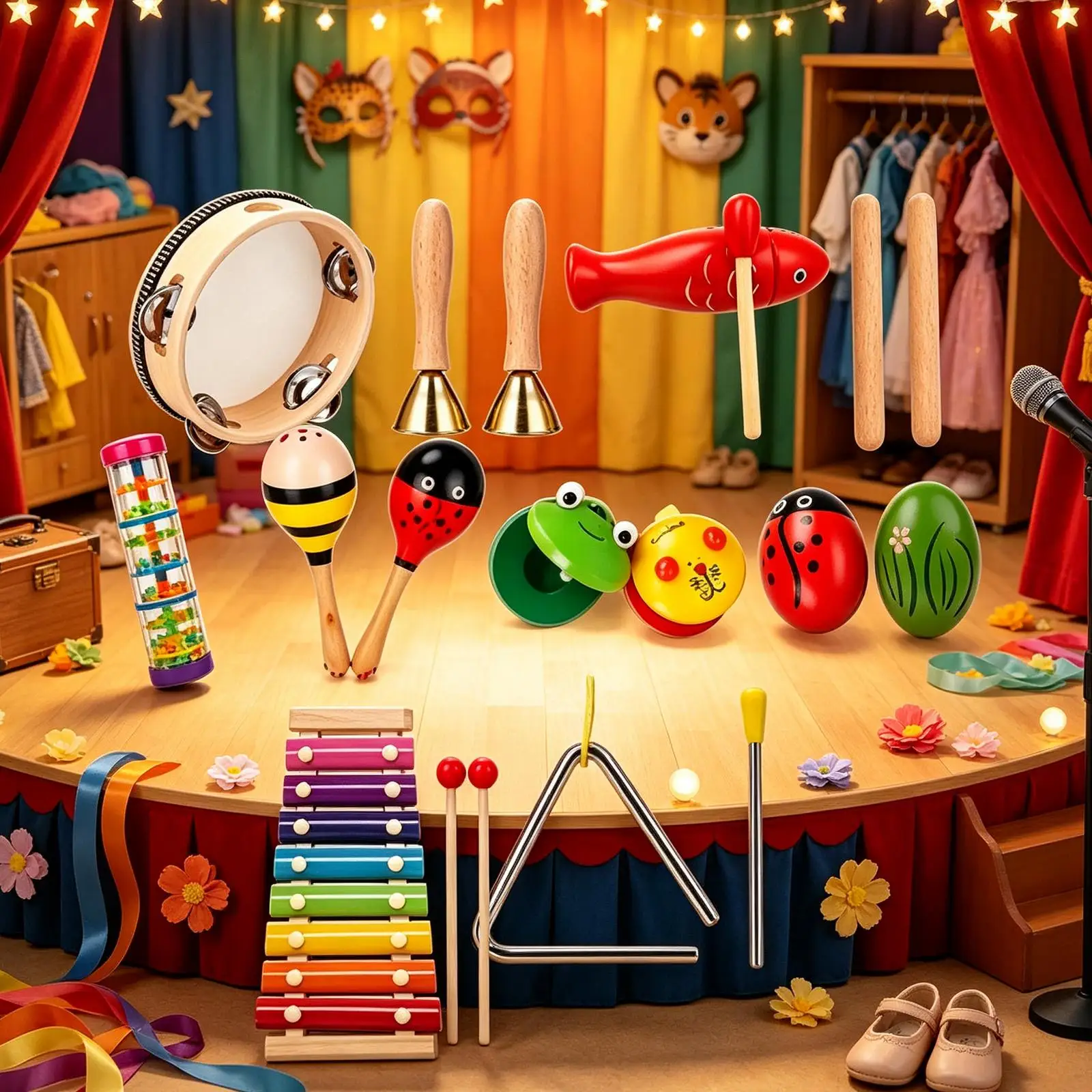 Wooden Musical Instruments Xylophone Wooden Maracas Learning Toys Kids Percussion Music Instruments For Boys Girls Home Daily