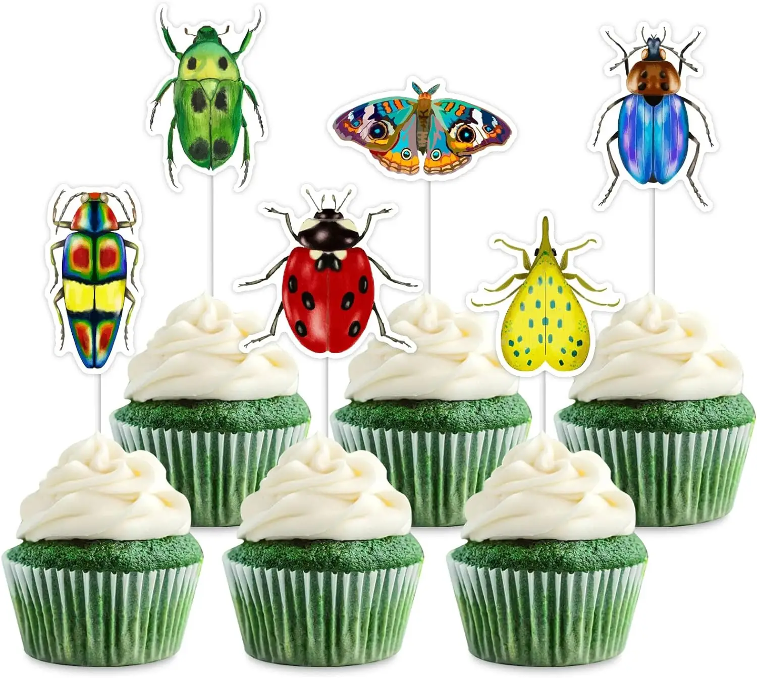 Insects Cupcake Toppers, Beetle, Bug, Ladybug, Butterfly, Indoors, Birthday Party Decor, Summer, Spring, 36Pcs