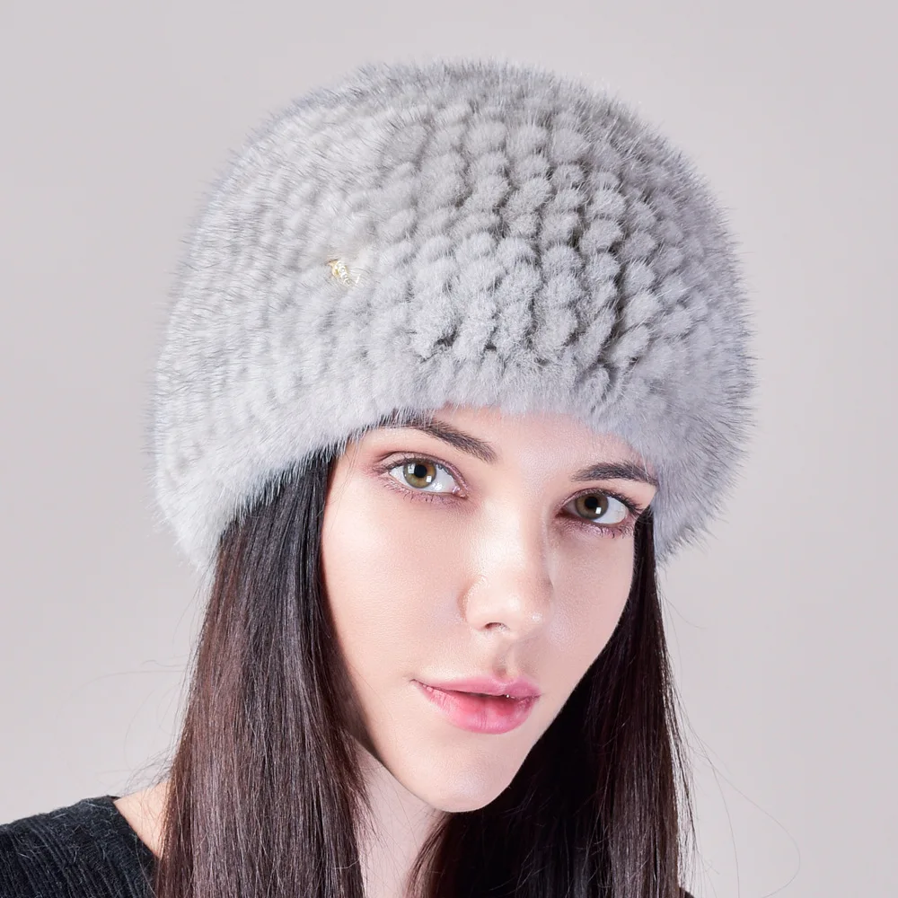 New Winter Double-Sided Mink Woven Hat Warm Russian Stretch Retro  Fashion All-Match Melon Form Small Round Hat Size Adjustment