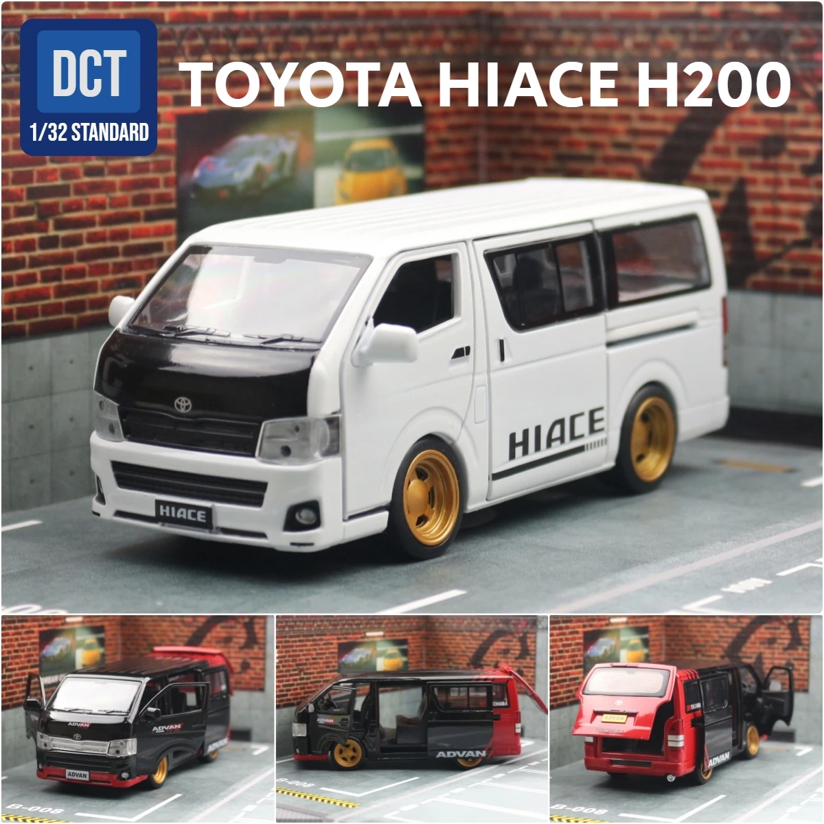 1/32 TOYOTA HIACE H200 Toy Car Diecast Metal Van MPV Miniature Model Free Wheels Sound & Light Collection Gift For Boys Children