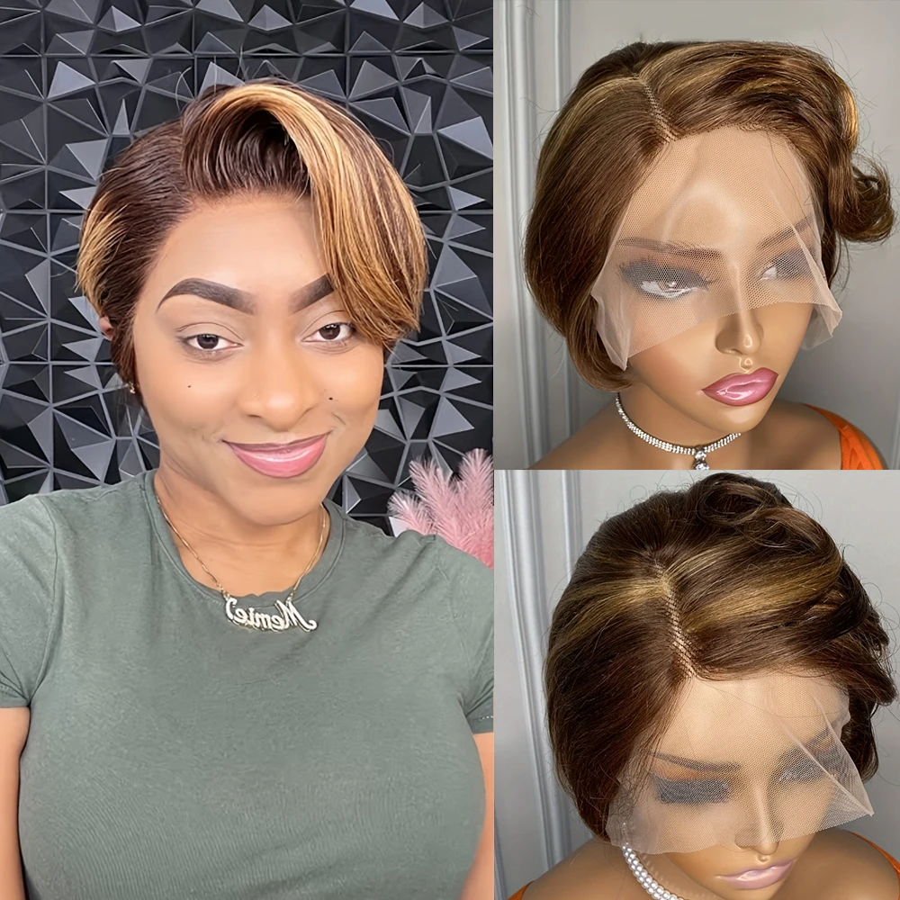 Short Bob Pixie Cut Wig 13*4*1 Lace Frontal Straight Transparent Lace Front Human Hair Wigs For Women