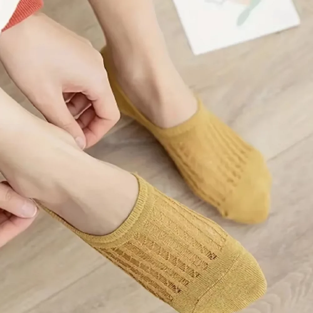 5 Pairs/Set Solid Candy Colors Invisible Silicone Non-slip Women Sock Boat Socks image 6