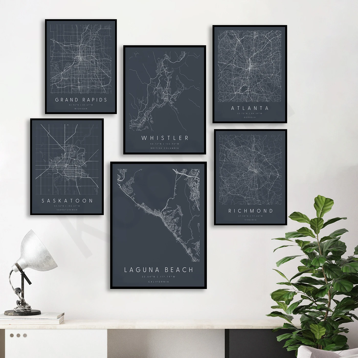 Laguna Grand Rapids Whistler Atlanta Nashville Amsterdam Seattle Rome San Diego Saskatchewan Banff Richmond. City Map Poster