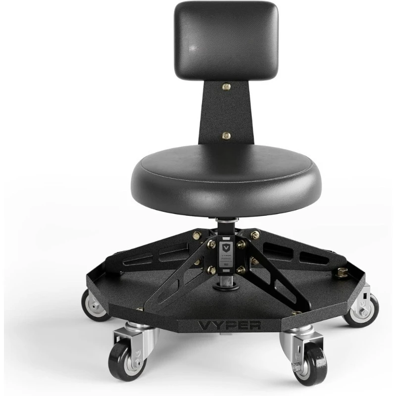 

Vyper Heavy Duty Garage Stool with Backrest Large Wheels 300 lb Capacity Automotive Mechanic Chair