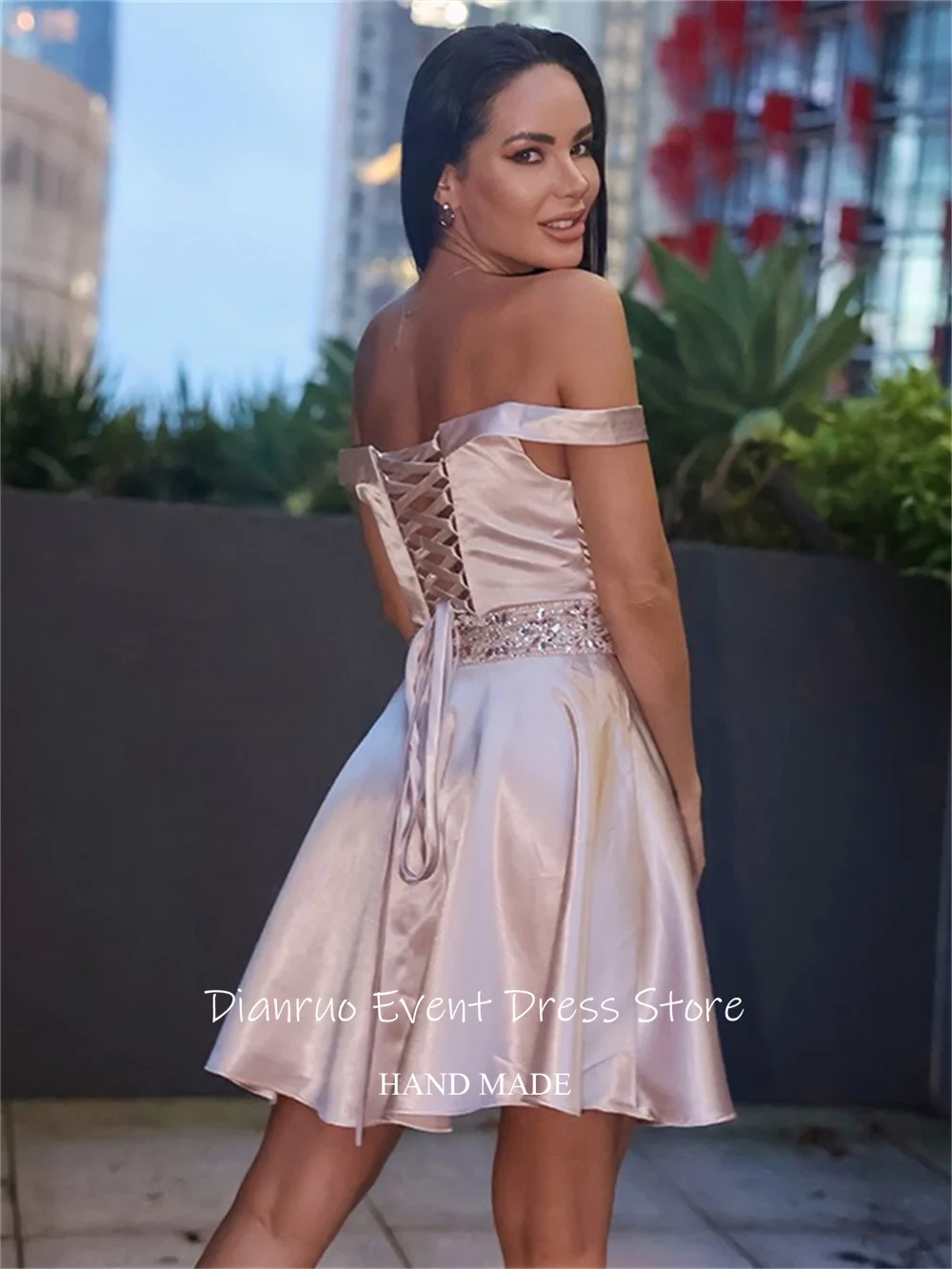 Dianruo uma linha de cristal vestidos de baile curto fora do ombro vestidos de festa moda querida abiti da cerimonia donna personalizado