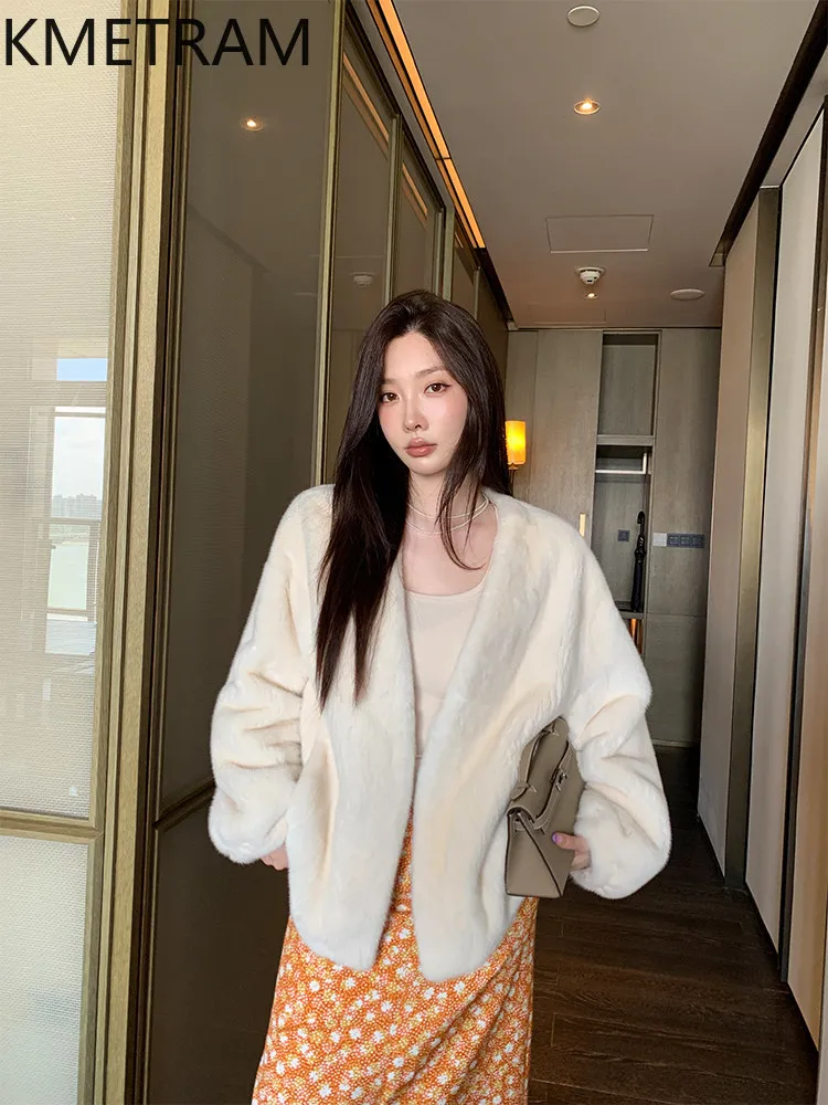 KMETRAM Real Purple Label Velvet Whole Mink Coat Woman Fashion V-Neck Fur Jacket Winter Warm Short Coats Women Clothes 65cm 2026