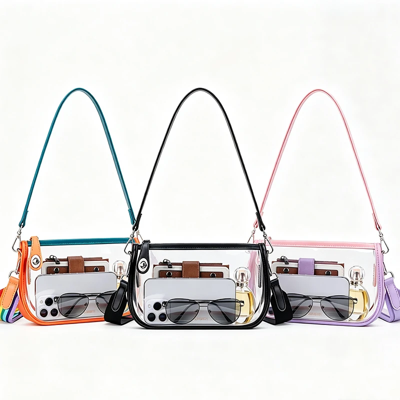 Transparente PVC-Schultertasche mit verstellbarem Riemen, wasserdichte Damen-Handtasche, vielseitige Freizeittasche, Reißverschluss, leichtgewichtig – Detail 1