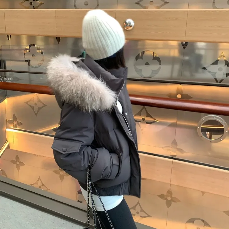 Winter Jacket Fur Collar Hooded Cotton Padded Parkas Short Coat Loose Puffer Warm Female Long Sleeve Casual Outwear