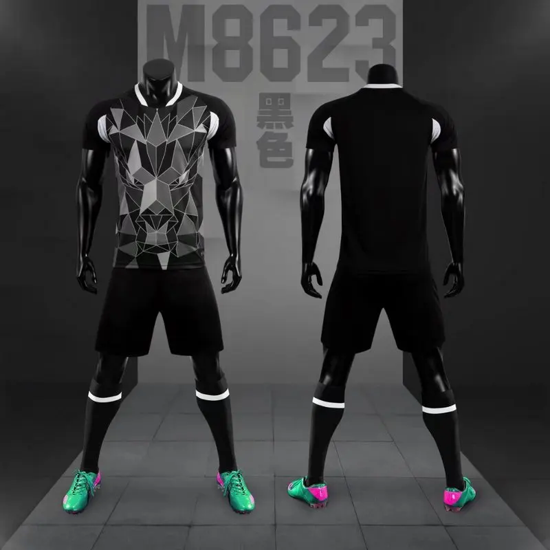 Summer brand football wear blue red white jersey custom short-sleeved T-shirt shorts set 8623