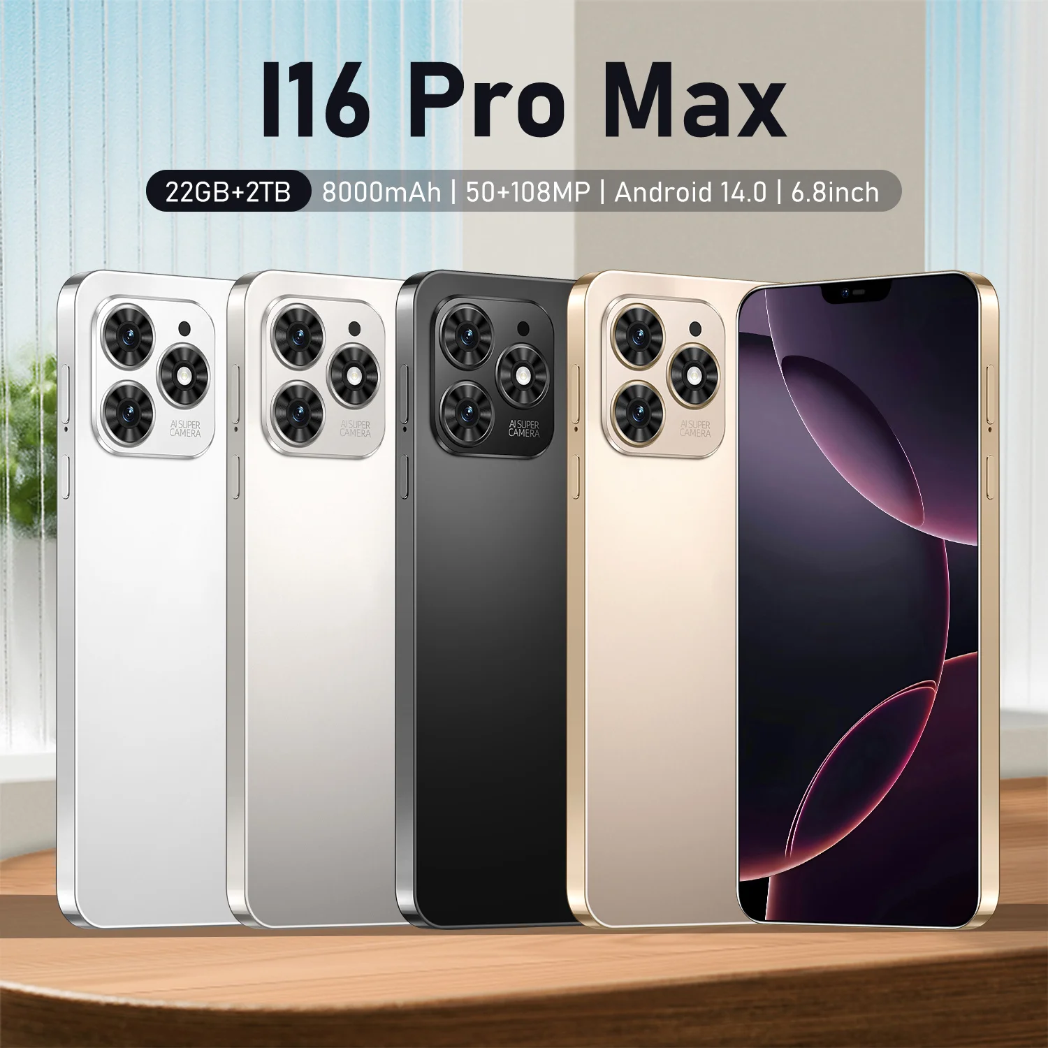 

Global Edition I16 Pro Max 2025 6.8inch HD Original Smart Dual Card 8000mAh Battery Facial Recognition Function