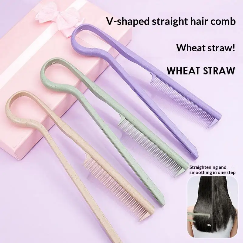 Wheat Straw V‑shaped Hairdressing Comb Messy Hair Finishing Straightening Splint Clip Hair Styling Tool Special For Wig Hair Sal