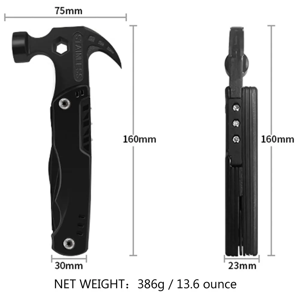 Portable Pocket Multitool Claw Hammer Stainless Steel Tool with Nylon Sheath Outdoor Survival Camping Hunting Hiking