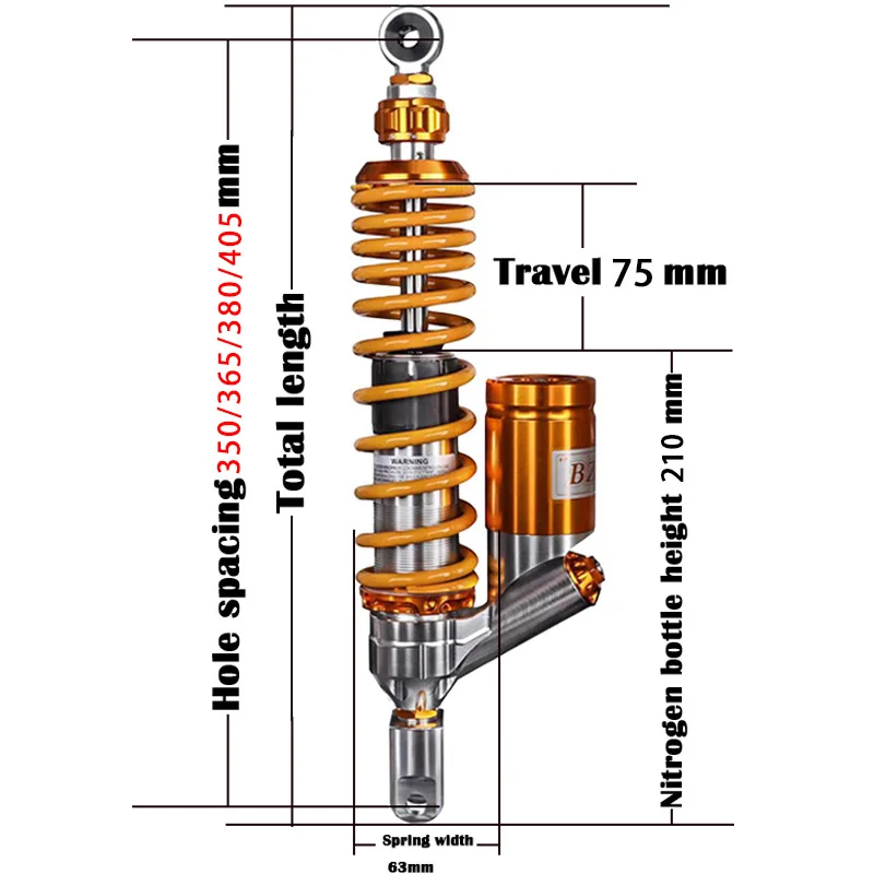 New JP102 Adjustable Hydraulic Rear Shock Absorber Aluminum Alloy High Performance Hole Spacing 350/365/380/405MM for General