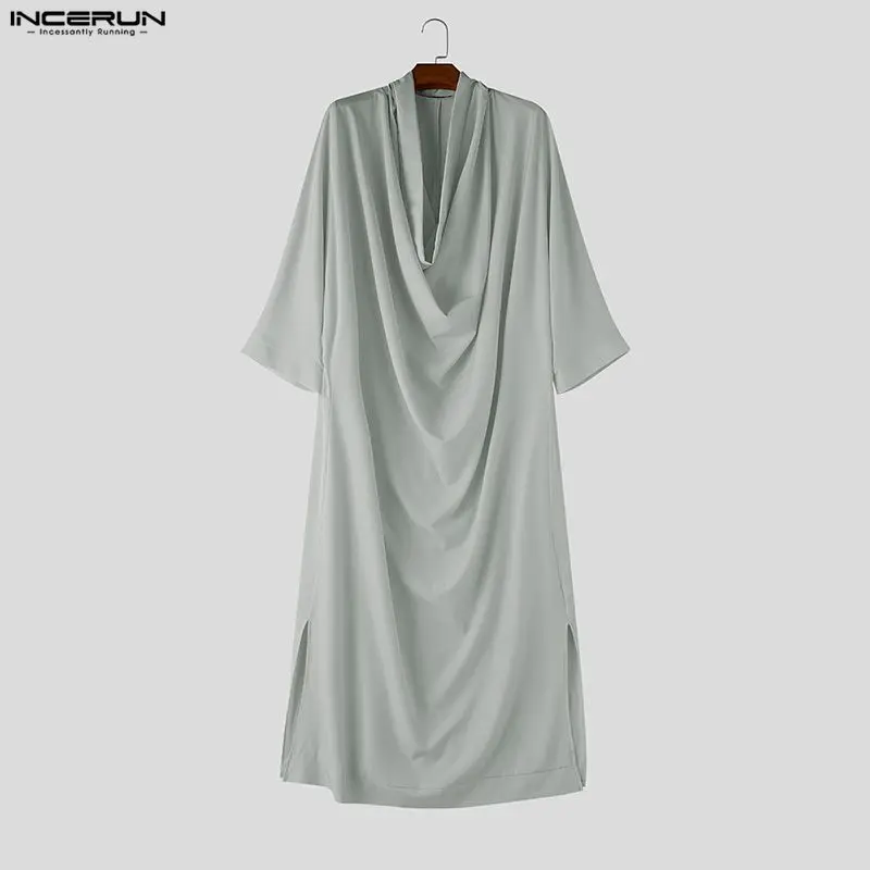 INCERUN Herren Muslimischer Kaftan Einfarbig 3/4 Ärmel Vintage Roben für Männer Kaftan Übergroß Locker 2026 Lässige Arabische Jubba Thobe