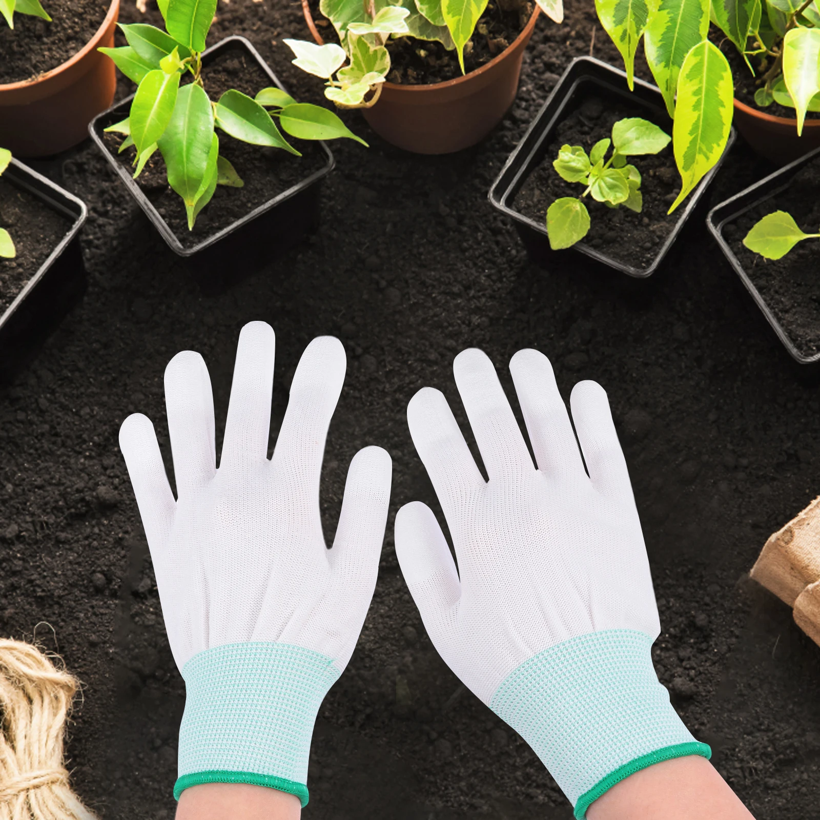 

PU Coated Finger Gloves Protective Thin Workwear Labor Gardening Construction Anti Static Green Cover Home Daily Use