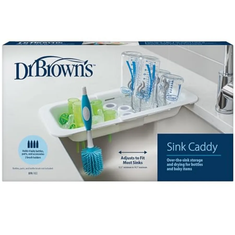 

Sink Caddy for Baby Bottles and Parts with Two Brush Holders, Over The Sink Kitchen Storage, Drying Rack, and Organizer, BPA-Fr