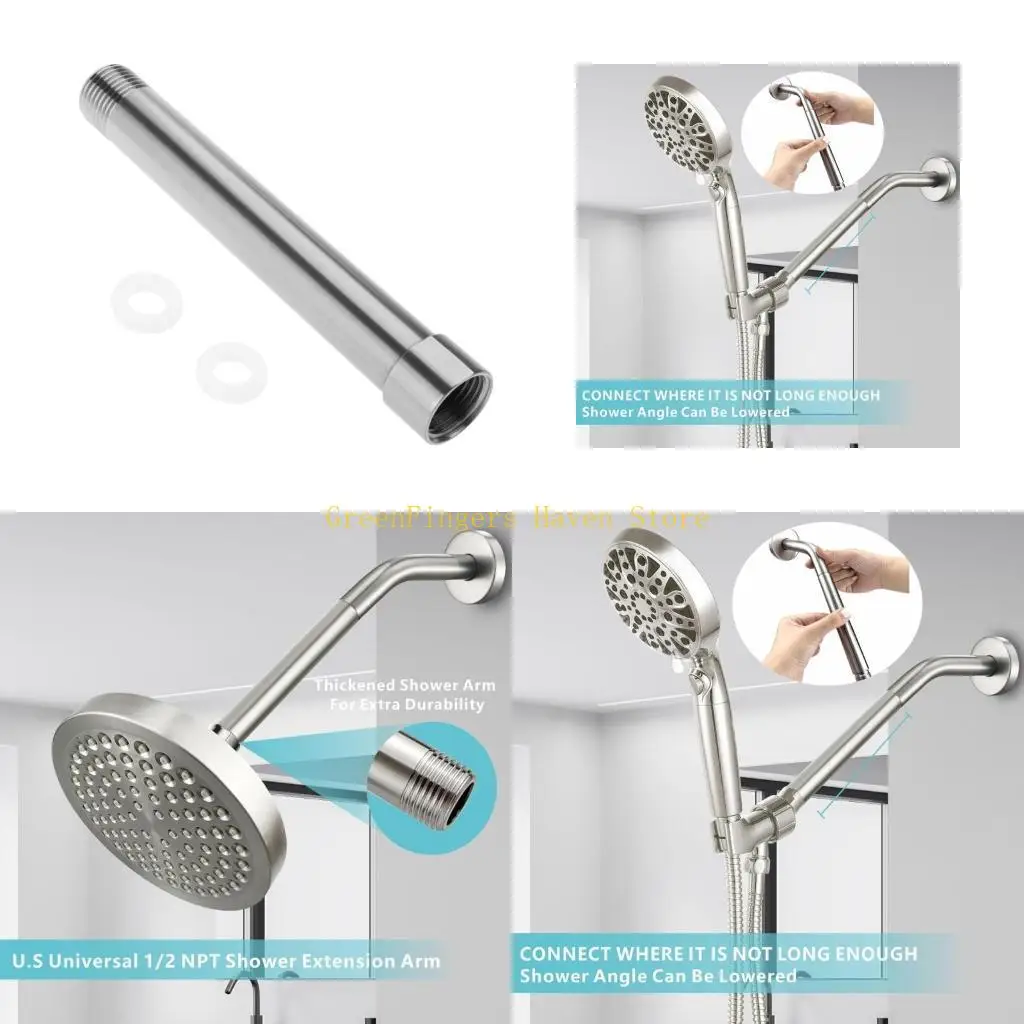 

F68D Steel Shower Arm Extension Pipe Salt Resistant Universal G1/2 Shower Adapters