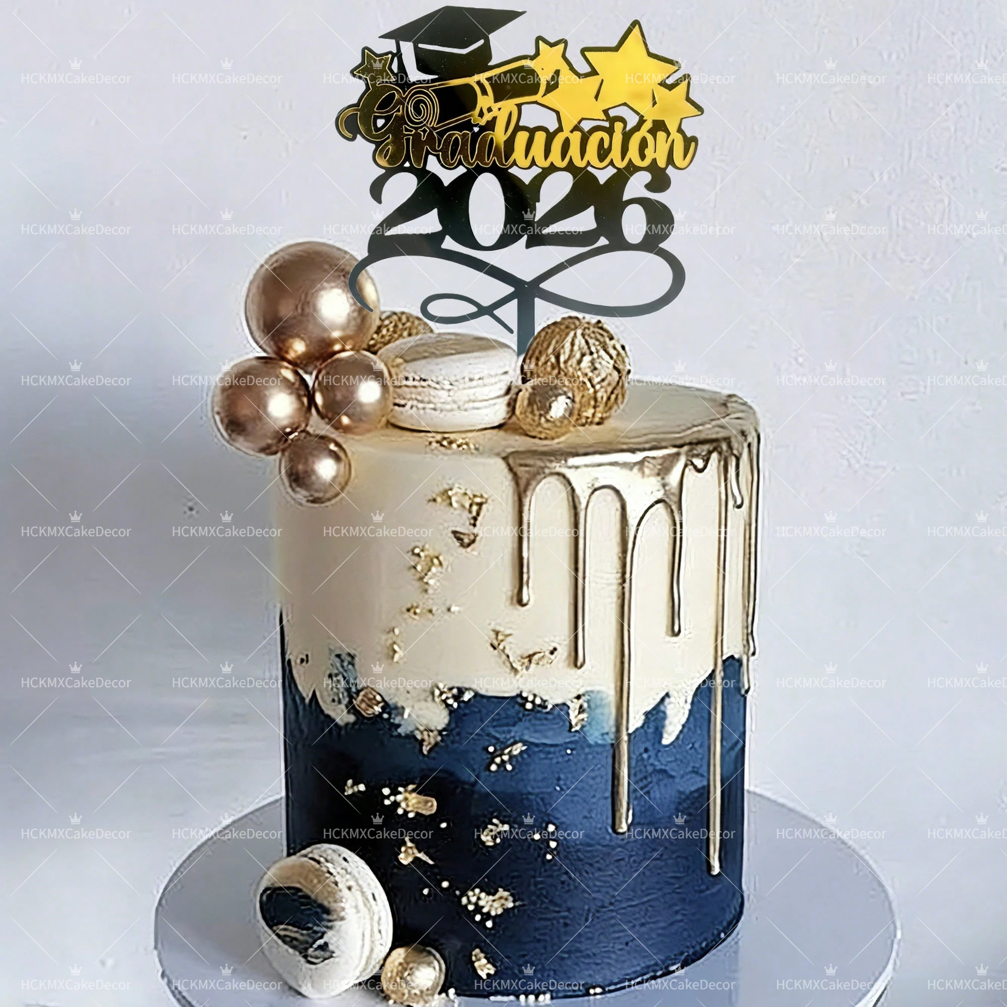 3pcs/6pcs Acrylic Black Gold Class of 2026 Cake Topper Set, Graduation Cap Diploma Cake Decorations, Mi Graduación 2026 Grad view 4