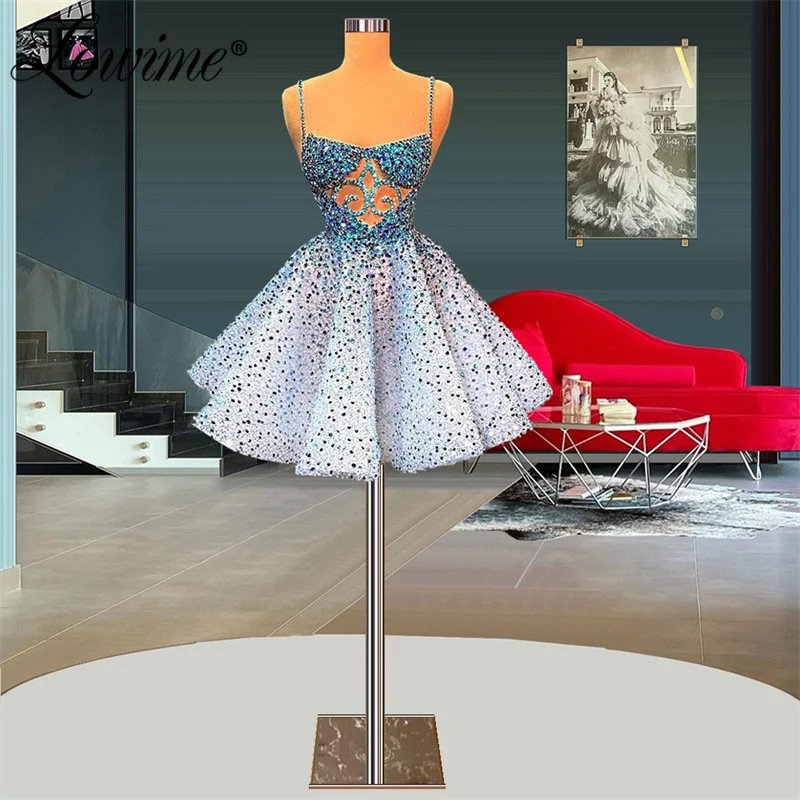 

Blue Diamond Crystals Cocktail Dresses Short Party Dress For Women 2022 Graduation Homecoming Dress Evening Gown 2022 New Custom