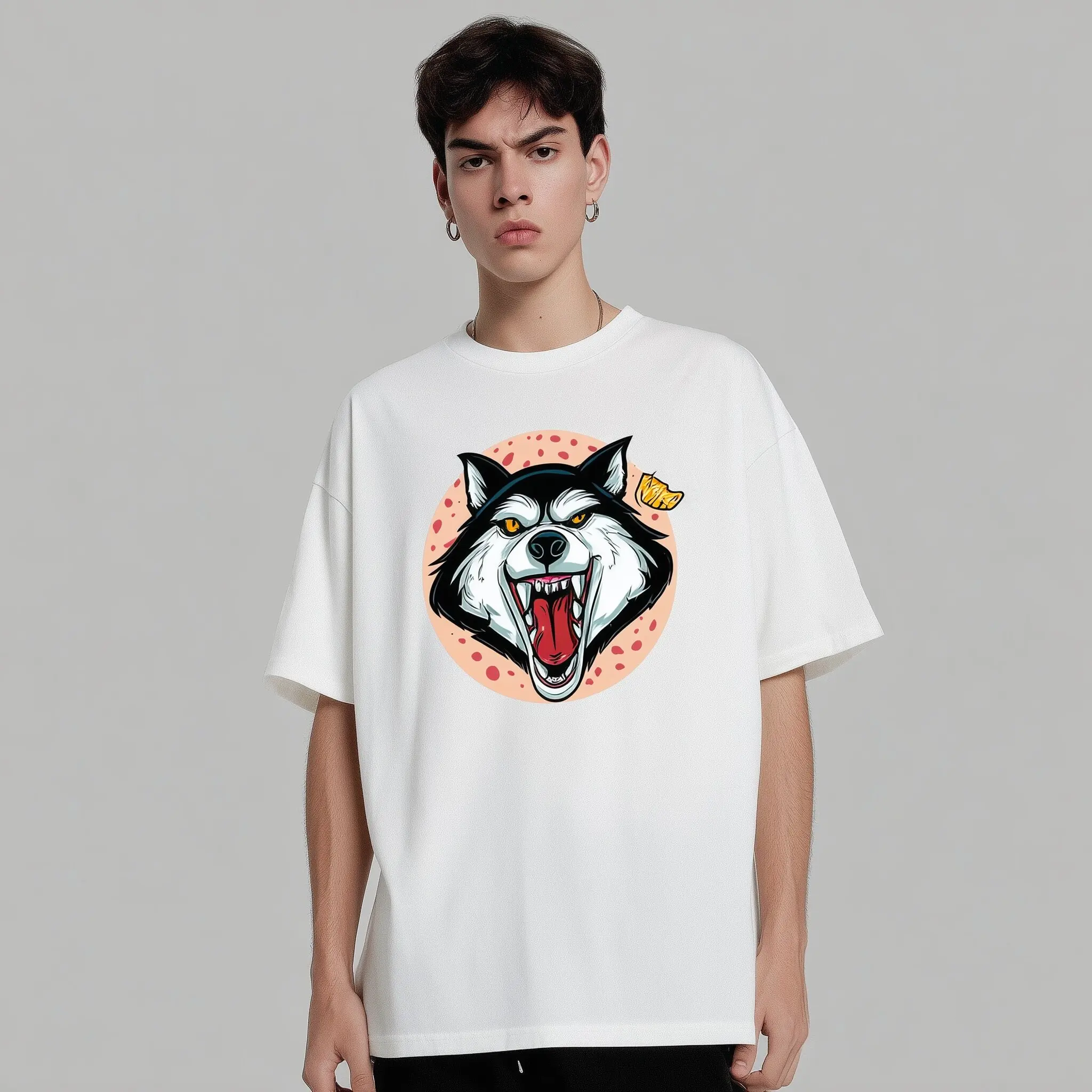 

Teevo Men's Casual T-Shirt with Roaring Wolf Graphic Print for Daily Wear