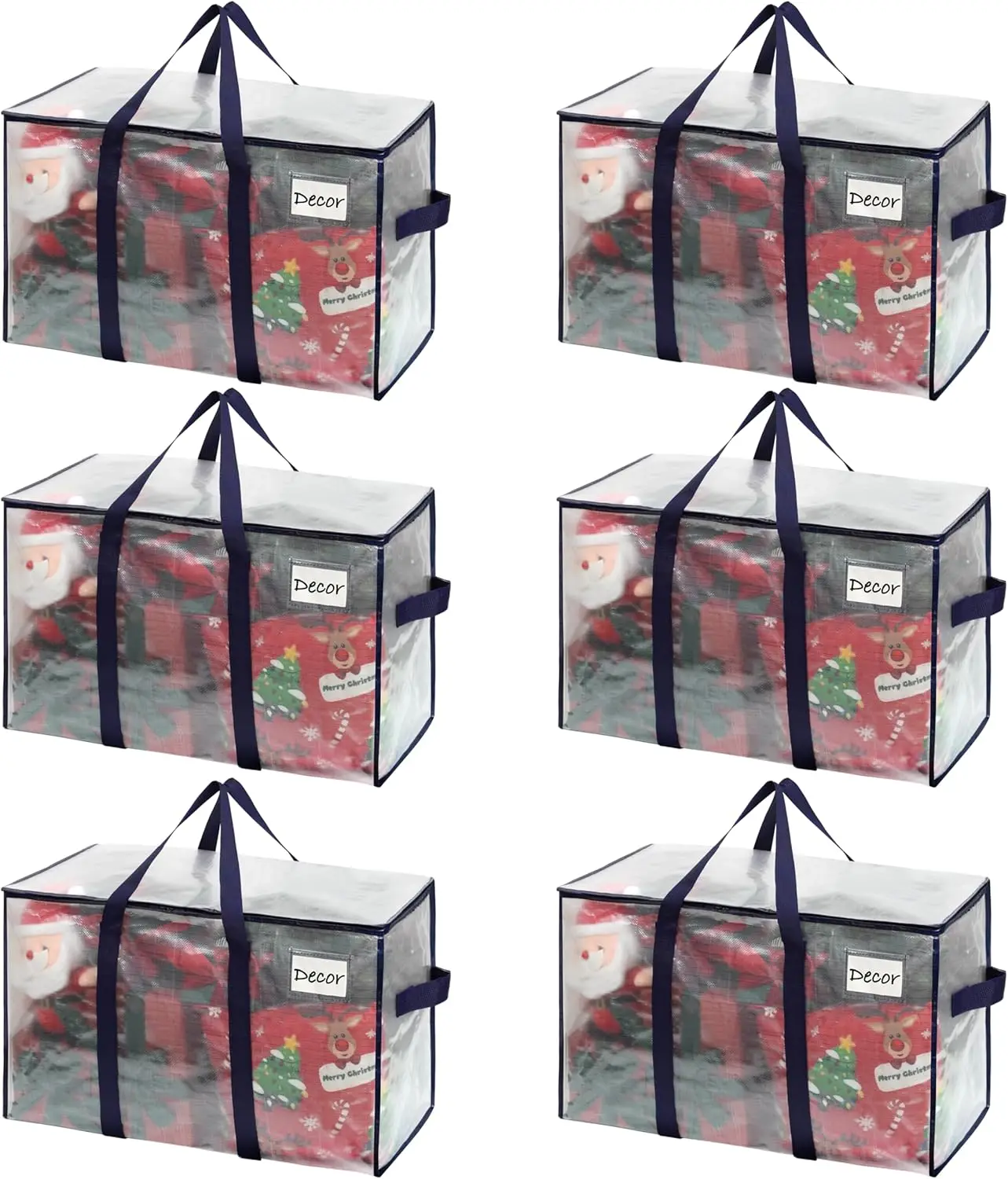 

6-Pack Clear Heavy-Duty Storage Bags with Lids, Large Totes for Moving and Christmas Organization