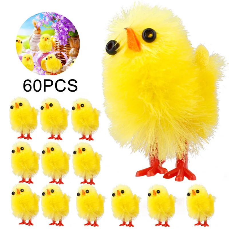 60 ชิ้นการจําลอง Mini อีสเตอร์ Chicks ตุ๊กตาประดิษฐ์ไก่สีเหลืองเดสก์ท็อปเครื่องประดับฤดูใบไม้ผลิ Party Favors ตกแต่ง