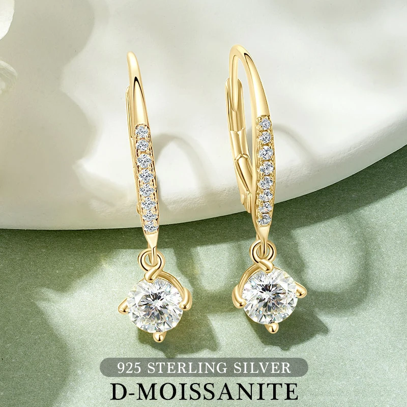 

D Color Round Cut Moissanite 0.5CT Dangle Earrings for Women Imitation Diamond Earrings 925 Sterling Silver Leverback Earring