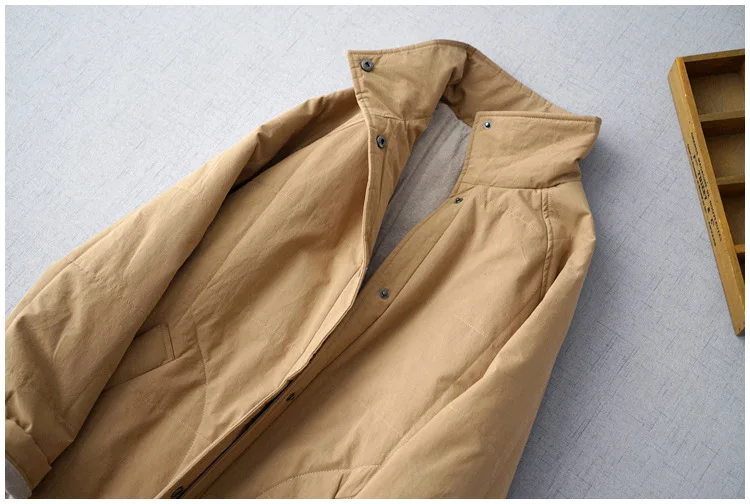 Trendy Quilted Maxi Coat for Women - Stand Collar Button Closure Long Jacket with Side Pockets for Fall Layering