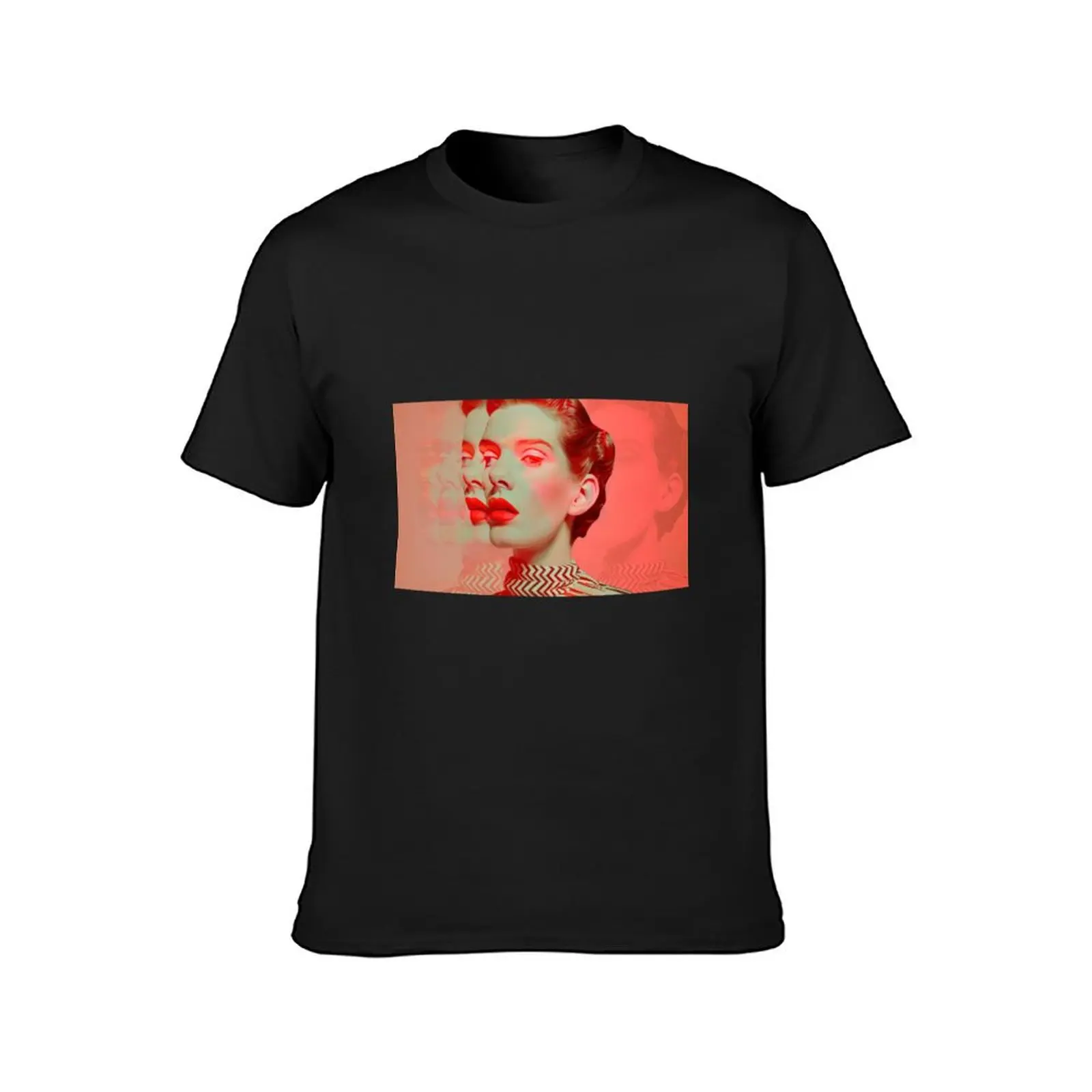 Red-Hued Multi-Exposure Portrait of Woman with Bold Makeup T-Shirt shirts graphic tees plus sizes mens clothing