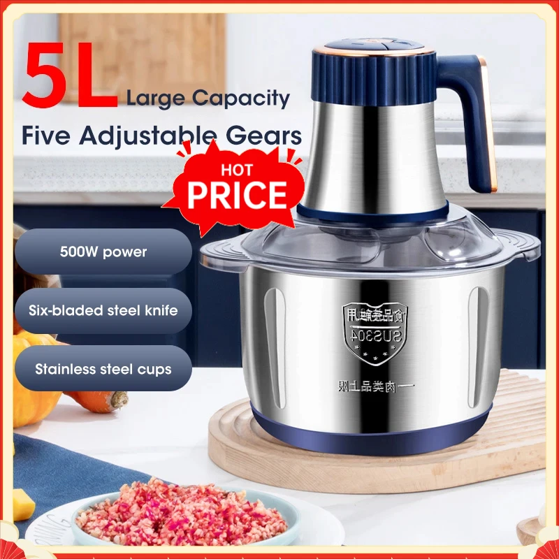 5L Electric Meat Grinders 304 Stainless Steel Food Crusher Multifunctional Vegetable Slicer Chopper Mincer Baby Food Processor