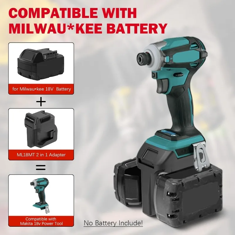 for Milwaukee 18V Battery Convert to for Makita 18V Cordless Power Tool 2 in 1 Battery Adapter Convert Longer Working