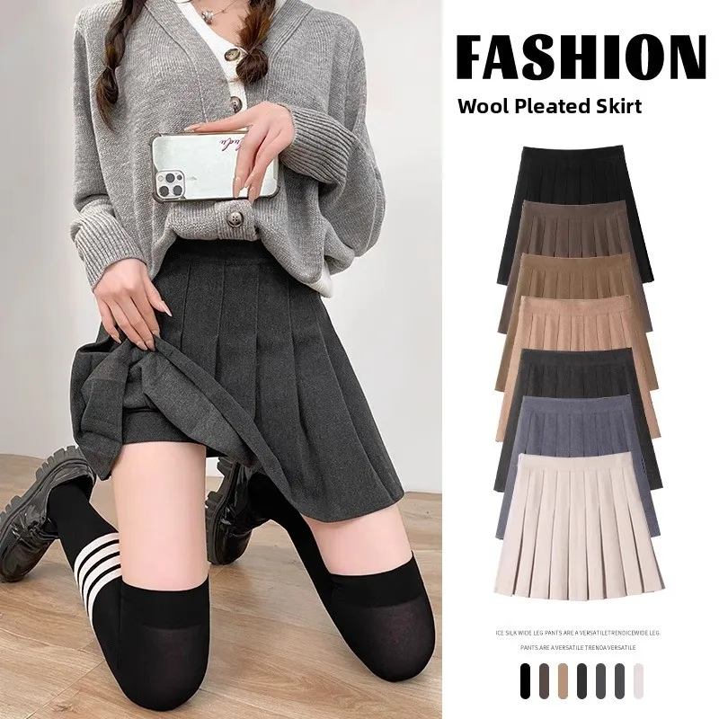

Deep ey A-Line Skirt Women's Spring Autumn Winter High Waist Slim Fit Wool Blend Skirt School orm Sle ort Skirt
