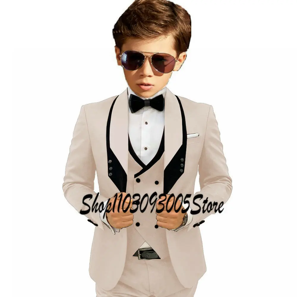 Flower Boys Formal Blazer Suit Kids Jacket Vest Pants Black Wedding Tuxedo Set Children Prom Costume Performance Dress