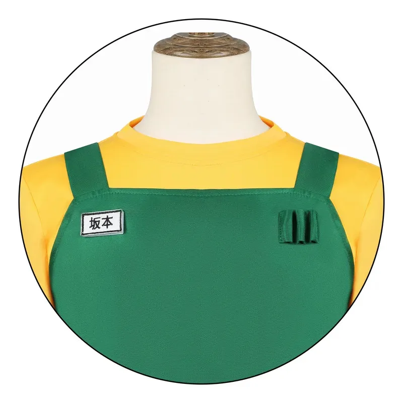 DY20Taro Sakamoto Cosplay Anime Costume Sakamoto Days Yellow T-shirt Green Apron Glasses Halloween Party Women Men FilmStyle25