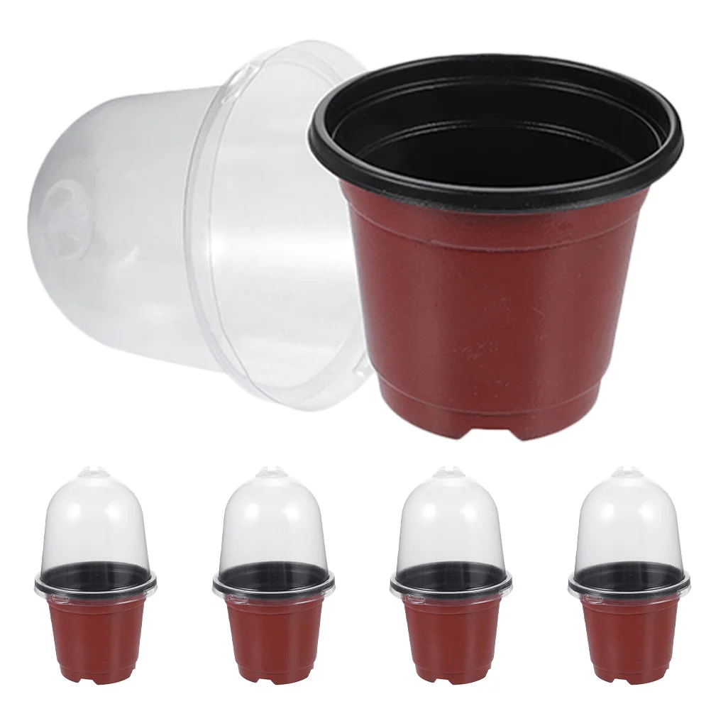 

5pcs Plant Nursery Pots With Humidity Dome Reusable Plastic Starter Pots For Indoor Outdoor Gardening Flower Growing Kit Bulk