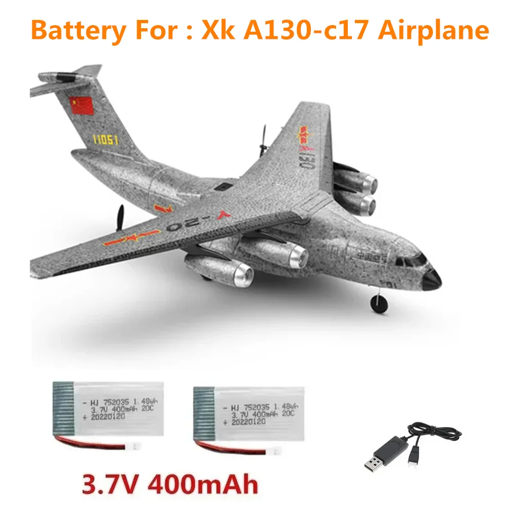 Batería de avión Xk A130 RC 3,7 V 400mAh A130, piezas de repuesto, batería A130, enchufe XH2.54