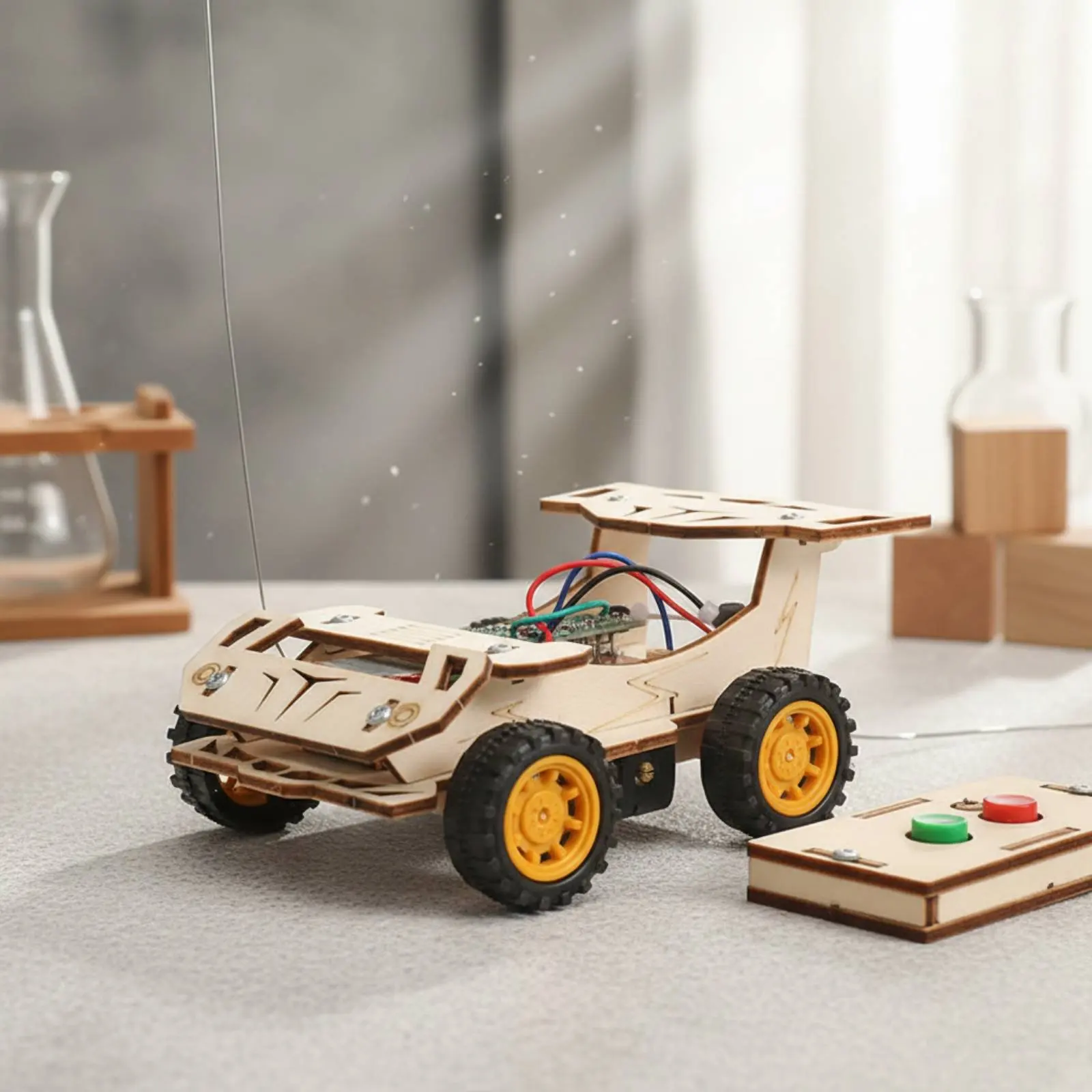 DIY RC Car Assemble Kit Wooden Mini Wireless Drive Racing Car Model STEM Project Science Experiment Kits for Teen Kids Gifts
