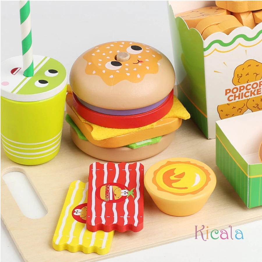 Ensemble de jeu de cuisine pour enfants, hamburger, frites, nourriture, maison de jeu, Hamburger, Sandwich, empilage, cuisine, jouet de jeu pour enfants, cadeau de noël