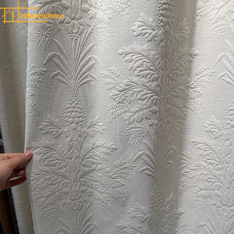 New Green Cream White Chenille Jacquard Curtains for Living Room Bedroom French Window Customized Finished Partition Curtain