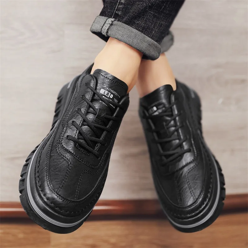 New Autumn Fashion Leather Casual Men's Shoes Luxury Outdoor Round Toe Lace-up Shoe Male High Quality Safety Shoes Men for Work