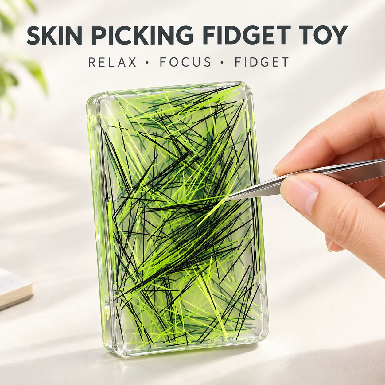 Rectangular Skin Picking Fidget Toy Picky Pad with Tweezer Pocket Sensory Decompression Toy Stress Relief for Anxiety