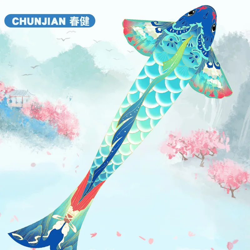 

Koi Fish Kite Grassland Kite Breeze to Fly Children Adult Large Fish String Long Tail Kites Gingham Outdoor Fun Sports Toys 1.2M