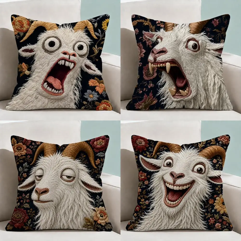 Meme Screaming Goat Funny Cushion Cover  Throw Pillow Soft Short Plush Cozy Durable Colorfast For Sofa Bedroom Home Decor Gift