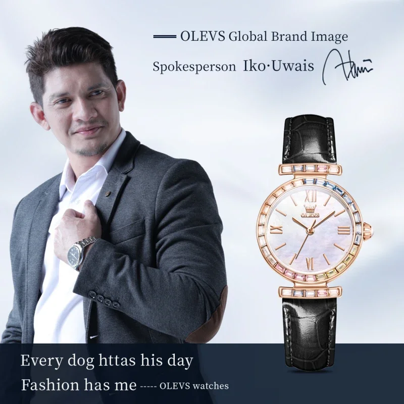 Olevs 9007 Quartz fashion watch round-Dial Leather Watchband wristwatch