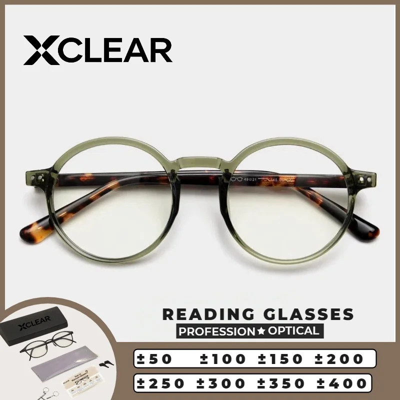 

XCLEAR RoundFashion Reading Glasses Classic Business Casual Lightweight Anti Blue Light UV400 Scratch Resistant Protective
