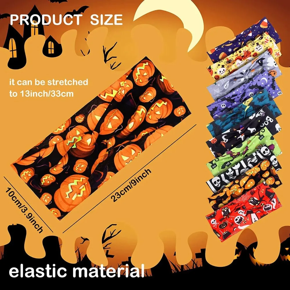 レトロヴィンテージノット弾性ターバンソフトカボチャコウモリプリントワイドヘッドバンドクロスヘッドバンドユニセックスバンダナ弾性ヘッドバンドスポーツ