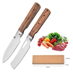 5.5 Inch Folding Kitchen Knife Outdoor Vegetable Knife Convenient Pocket Picnic Tool Knife Small Japanese Color Wooden Handle