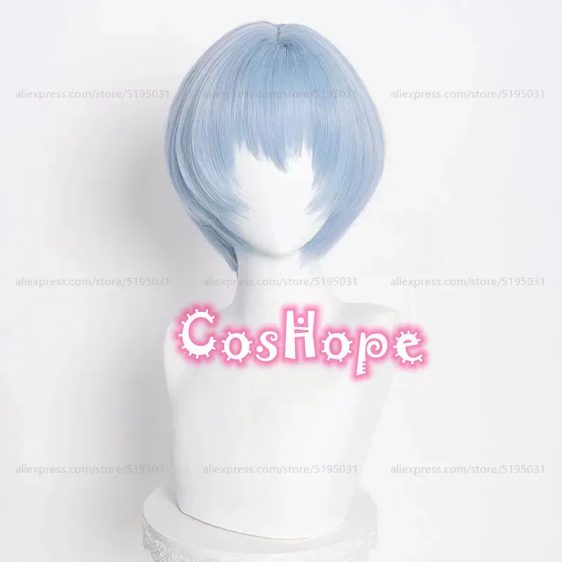 Peluca de Cosplay Rei Ayanami para mujer, peluca corta azul claro de 30cm, pelucas de Cosplay de Anime, pelucas sintéticas resistentes al calor