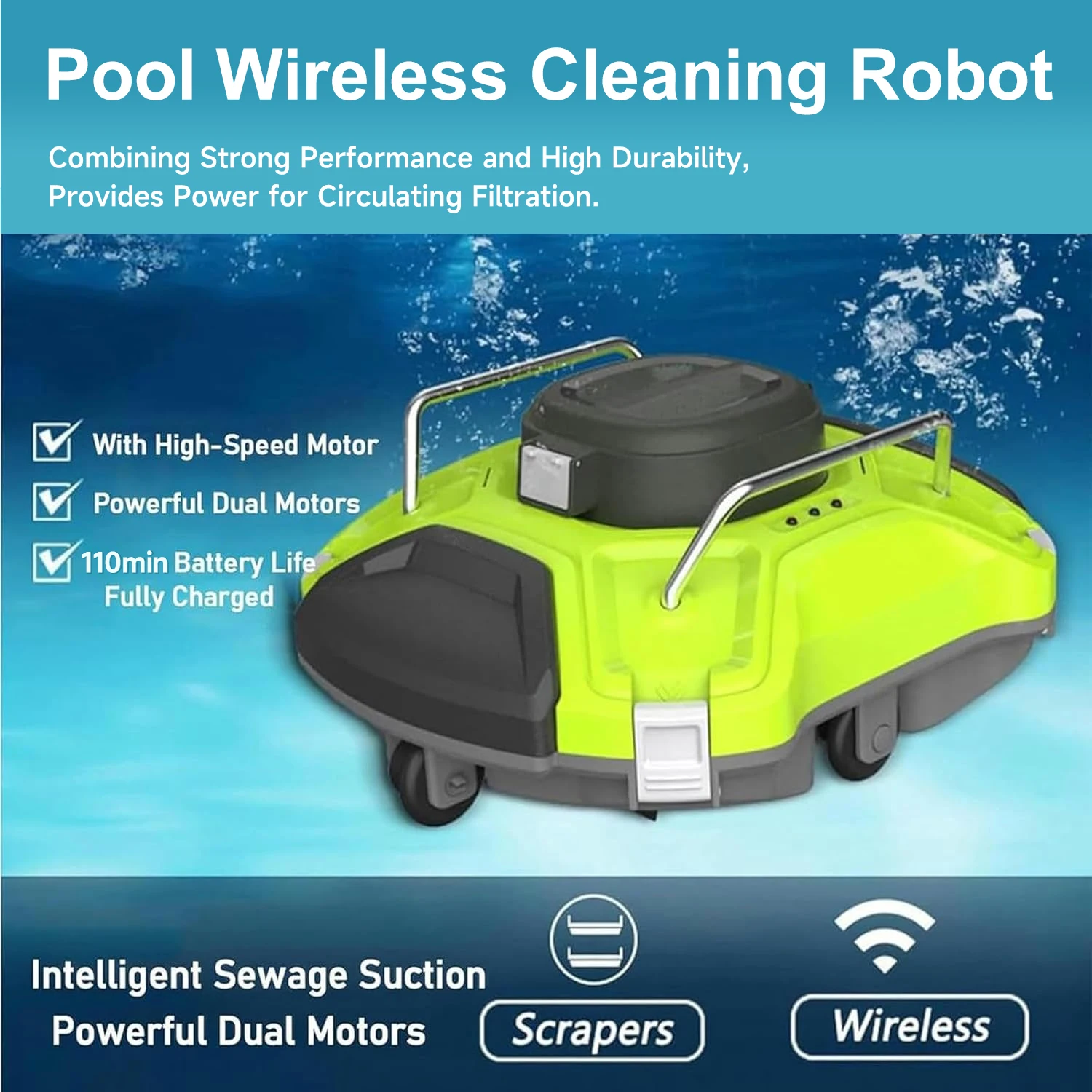 W001 High Quality Robotic Pool Bottom Cleaner Wireless Dual Motor 5000mAh Battery Auto Return for Above-Ground Pools