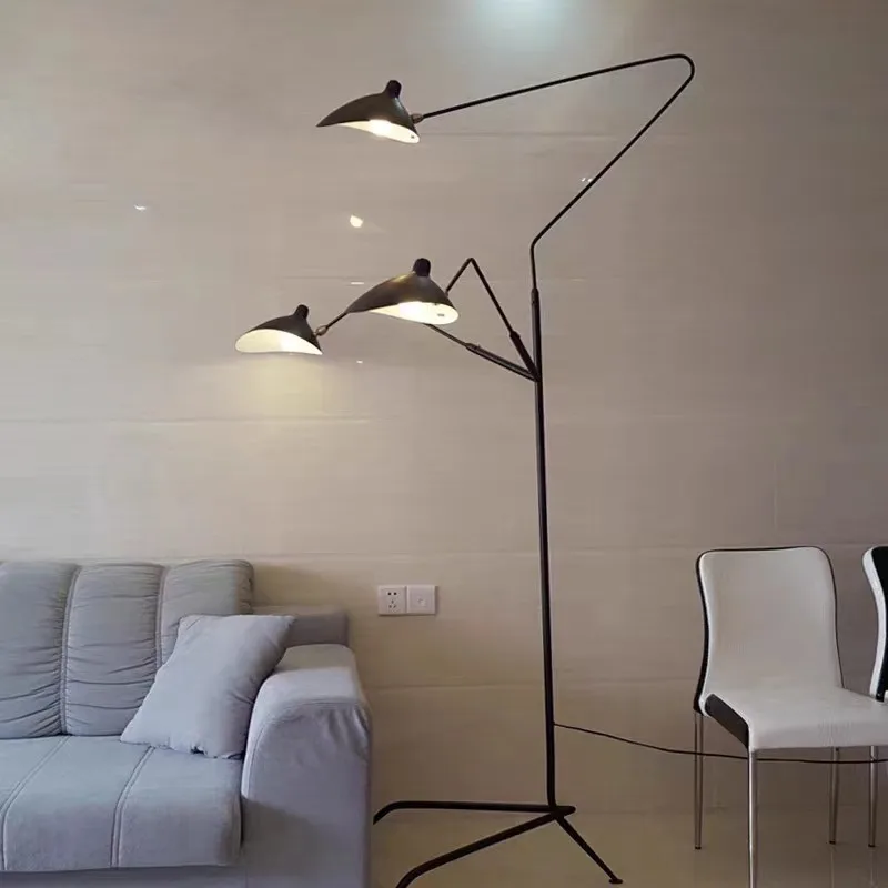 Serge Mouille 3-arm Floor light black Tripod Floor Lamp Loft bedroom Living Room Study Reading Adjustable Spider Standing Lamp